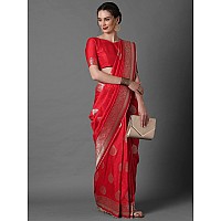 AKHILAM Womens Banarasi Silk Woven Design Saree With Unstitched Blouse Piece (Red_2PAKHI4101)