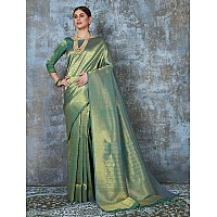 Pujia Mills womens kanjivaram pure banarasi silk saree kanchipuram saree (Green)