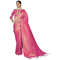 Pujia Mills Womens Kanjivaram Pure Banarasi Silk Saree Kanchipuram Saree (New kumbhi Saree Dark Pink)