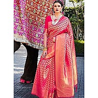 Pujia Mills womens kanjivaram pure banarasi silk saree kanchipuram saree (Pink)