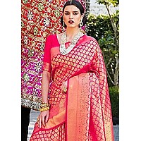 Pujia Mills womens kanjivaram pure banarasi silk saree kanchipuram saree (Pink)