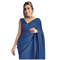 Sidhidata Womens Full CrushedPleated Satin Saree With Unstitched Blouse Piece (B Rama)