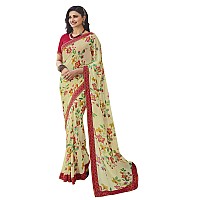 Shruhad Georgette Flower Printed Saree For Women With Lace Border & Blouse Piece (Saree Length 6.3 Mtr) (Beige)