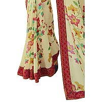 Shruhad Georgette Flower Printed Saree For Women With Lace Border & Blouse Piece (Saree Length 6.3 Mtr) (Beige)