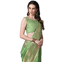 AKHILAM Womens Woven Design Banarasi Silk Saree With Unstitched Blouse Piece(Green_VMIKA1001)