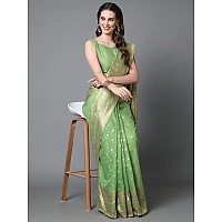 AKHILAM Womens Woven Design Banarasi Silk Saree With Unstitched Blouse Piece(Green_VMIKA1001)