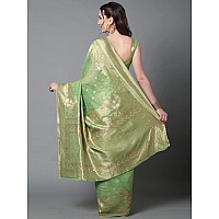 AKHILAM Womens Woven Design Banarasi Silk Saree With Unstitched Blouse Piece(Green_VMIKA1001)