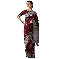 AKHILAM Womens Maroon with Silver Zari Combination Pure Soft Silk Saree with Rich Pallu VRAJDN1001