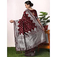 AKHILAM Womens Maroon with Silver Zari Combination Pure Soft Silk Saree with Rich Pallu VRAJDN1001