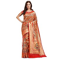 Jaanvi fashion Womens Silk With Zari Work Saree With Blouse Piecetarangpaithanired