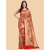 Jaanvi fashion Womens Silk With Zari Work Saree With Blouse Piecetarangpaithanired