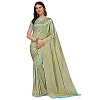 Jaanvi fashion Womens Banarasi Silk Sarees With Zari Jacquard Work Blouse Piece madhuramskyblue