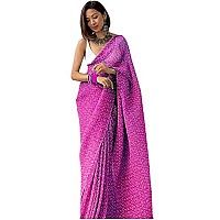 SGF11- Womens Full Crushed Pleated Digital Printed Pure Georgette Saree With Unstitched Blouse Piece (Pink)