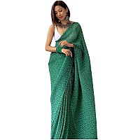 SGF11- Womens Full Crushed Pleated Digital Printed Pure Georgette Saree With Unstitched Blouse Piece (Green)