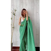 SGF11- Womens Full Crushed Pleated Digital Printed Pure Georgette Saree With Unstitched Blouse Piece (Green)