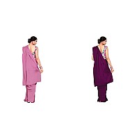 FLORESTA FASHION Combo Of 2 Soft Satin Silk Saree For Women With a Digital Printed Unstieched Blouse Piece(2 Piece Saree & 2 Unstieched Blouse Piece) (Magenta+Purple)