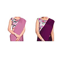 FLORESTA FASHION Combo Of 2 Soft Satin Silk Saree For Women With a Digital Printed Unstieched Blouse Piece(2 Piece Saree & 2 Unstieched Blouse Piece) (Magenta+Purple)