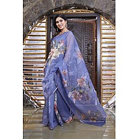 MIRCHI FASHION Womens Organza Floral Printed Saree with Blouse Piece (M23039-Violet)