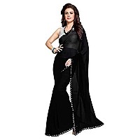 MIRCHI FASHION Womens Plain Weave Georgette Mirror Lace Work Saree with Blouse Piece M1023Black