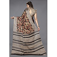 MIRCHI FASHION Womens Chiffon Leaf Printed Saree with Blouse Piece M28575Black Red Beige