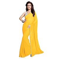 MIRCHI FASHION Womens Plain Weave Georgette Mirror Lace Work Saree with Blouse Piece (M8432-Yellow)