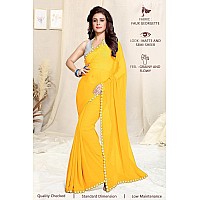 MIRCHI FASHION Womens Plain Weave Georgette Mirror Lace Work Saree with Blouse Piece (M8432-Yellow)