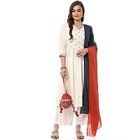 BIBA WOMEN PRINTED NARROW SALWAR KURTA DUPATTA(SKD8054_WHITE_38)