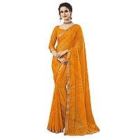 SIRIL Womens Bandhani Printed & Lace Chiffon Saree with Blouse(2202S868_Turmeric Yellow)