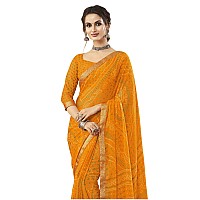 SIRIL Womens Bandhani Printed & Lace Chiffon Saree with Blouse(2202S868_Turmeric Yellow)