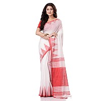 dB DESH BIDESH Women`s Traditional Bengali Handloom Tant Pure Cotton Saree Khadi Temple Par Desigined With Blouse Piece (White Yellow) (White Red)