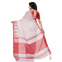 dB DESH BIDESH Women`s Traditional Bengali Handloom Tant Pure Cotton Saree Khadi Temple Par Desigined With Blouse Piece (White Yellow) (White Red)