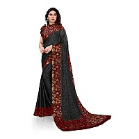 MIRCHI FASHION Womens Plain Weave Chiffon Chintz Floral Prints Saree with Blouse Piece (33081-Black, Maroon)