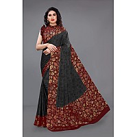 MIRCHI FASHION Womens Plain Weave Chiffon Chintz Floral Prints Saree with Blouse Piece (33081-Black, Maroon)