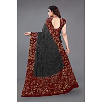 MIRCHI FASHION Womens Plain Weave Chiffon Chintz Floral Prints Saree with Blouse Piece (33081-Black, Maroon)