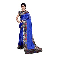 SOURBH Womens Plain Weave Chiffon Border Printed Saree with Blouse Piece (33103-Royal Blue, Beige)