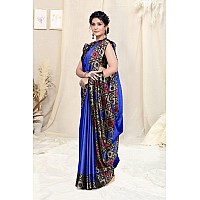 SOURBH Womens Plain Weave Chiffon Border Printed Saree with Blouse Piece (33103-Royal Blue, Beige)