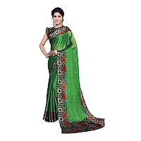 SOURBH Womens Plain Weave Chiffon Border Printed Saree with Blouse Piece (33101-Leaf Green, Beige)