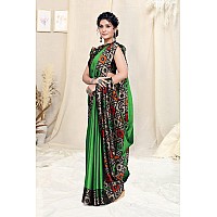 SOURBH Womens Plain Weave Chiffon Border Printed Saree with Blouse Piece (33101-Leaf Green, Beige)