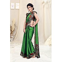 SOURBH Womens Plain Weave Chiffon Border Printed Saree with Blouse Piece (33101-Leaf Green, Beige)