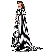 SM TRENDZ Womens Ruffle Bollywood Pure Georgette Saree With Blouse Piece 3Ruffle 883Black And White