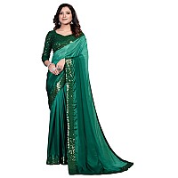 Pratham Blue Womens Silk Saree With Blouse Piece AM116Dark Green