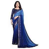 Pratham Blue Womens Silk Saree With Blouse Piece AM115Dark Blue