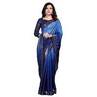 Pratham Blue Womens Silk Saree With Blouse Piece AM115Dark Blue