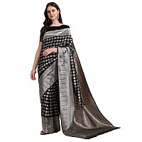 Jaanvi Fashion Womens Banarasi Silk Saree With Blouse Piece BellaBlackSaree03Black