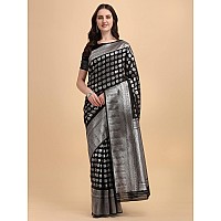 Jaanvi Fashion Womens Banarasi Silk Saree With Blouse Piece BellaBlackSaree03Black