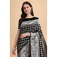 Jaanvi Fashion Womens Banarasi Silk Saree With Blouse Piece BellaBlackSaree03Black