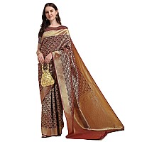 Jaanvi fashion Womens Banarsi Silk With Zari Jacquard Work Saree With Blouse Piece prashantidarkbrown