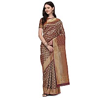 Jaanvi fashion Womens Banarsi Silk With Zari Jacquard Work Saree With Blouse Piece prashantidarkbrown