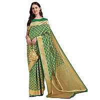 Jaanvi fashion Womens Banarasi Silk With Zari Jacquard Work Saree With Blouse Piece prashantidarkgreen