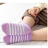 Momisy Baby Girl Boys Non Slip Socks Kids Toddlers Infant Cotton Antislip 6 Pairs Dottedfemalestriped 3 To 5 Years